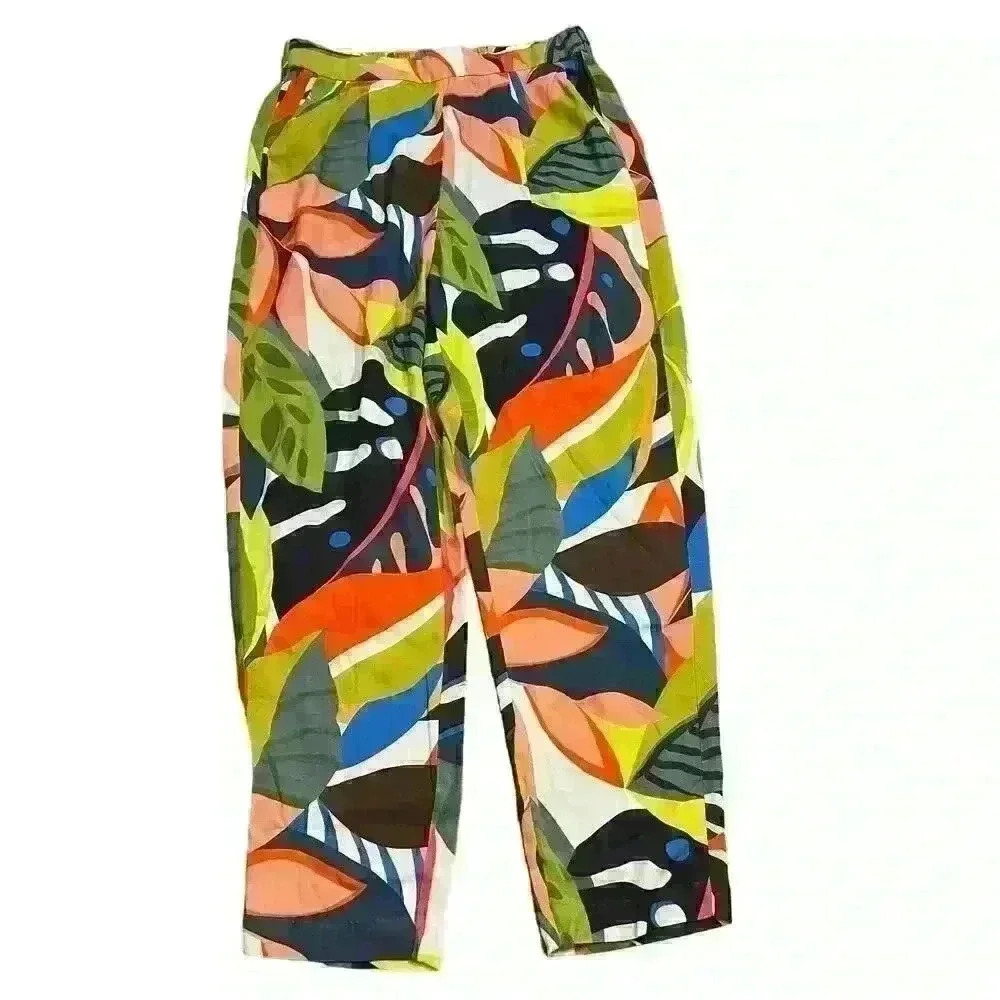 Trina Turk Long Weekend Pant Size Small Bright Colorful Wide Leg Resort Fun Nwot
